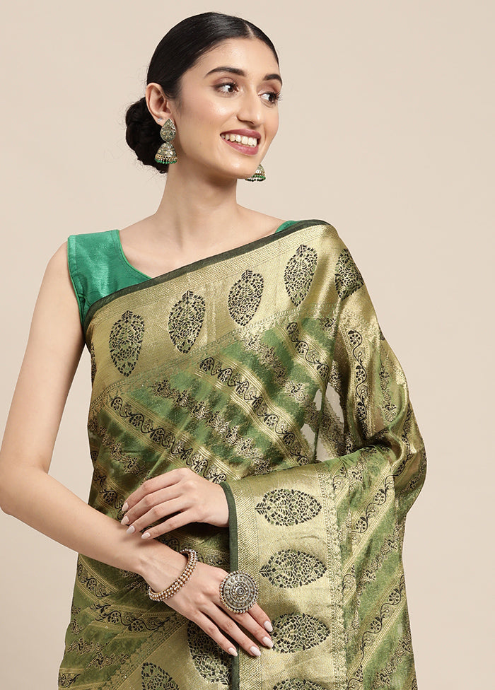 Green Spun Silk Saree With Blouse Piece - Indian Silk House Agencies