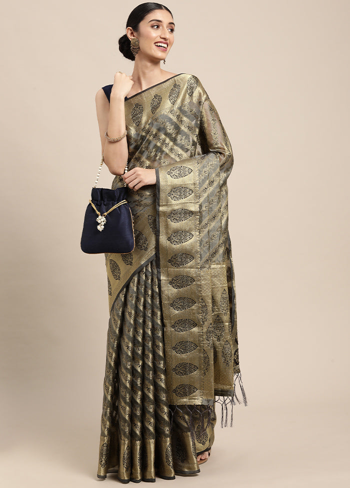 Grey Spun Silk Saree With Blouse Piece - Indian Silk House Agencies