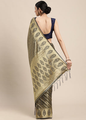 Grey Spun Silk Saree With Blouse Piece - Indian Silk House Agencies