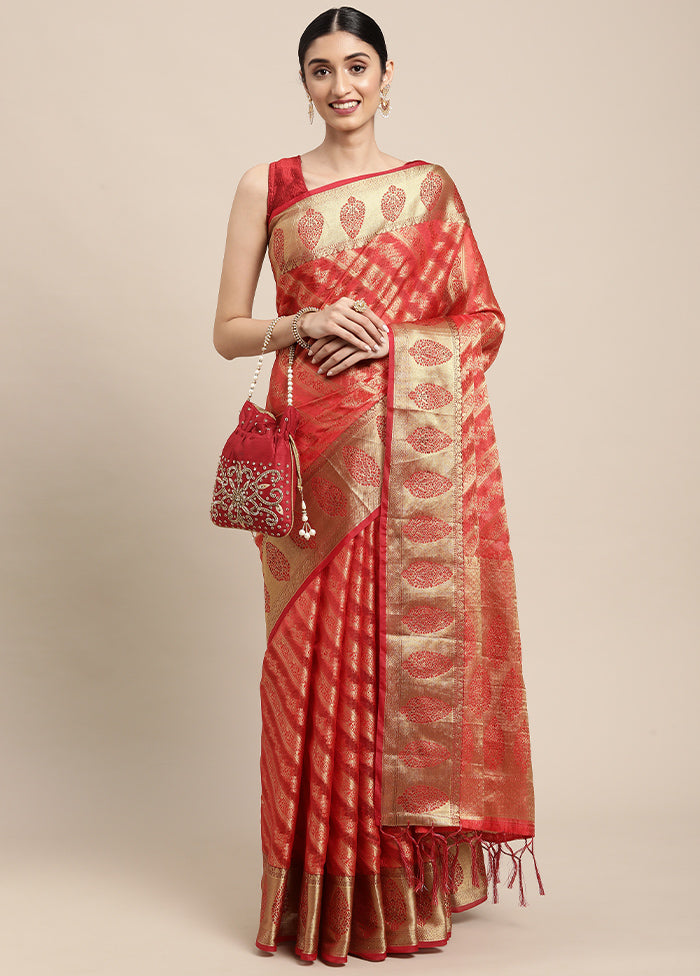 Red Spun Silk Saree With Blouse Piece - Indian Silk House Agencies