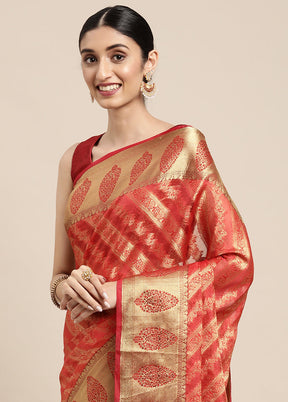 Red Spun Silk Saree With Blouse Piece - Indian Silk House Agencies