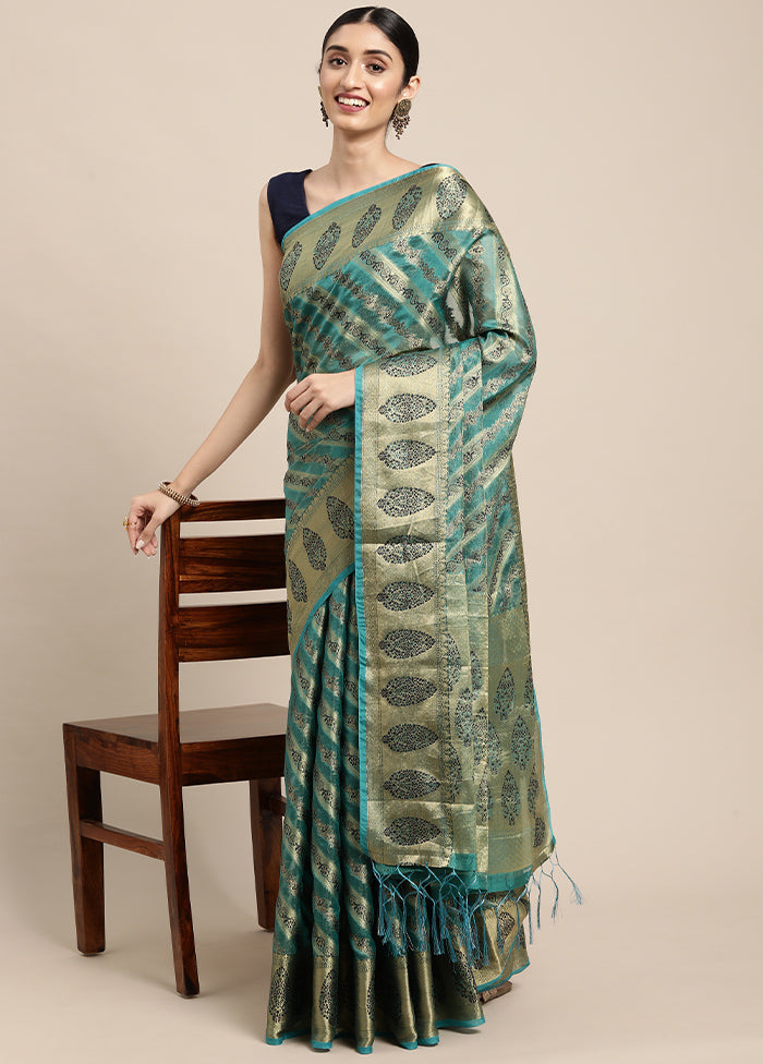 Blue Spun Silk Saree With Blouse Piece - Indian Silk House Agencies