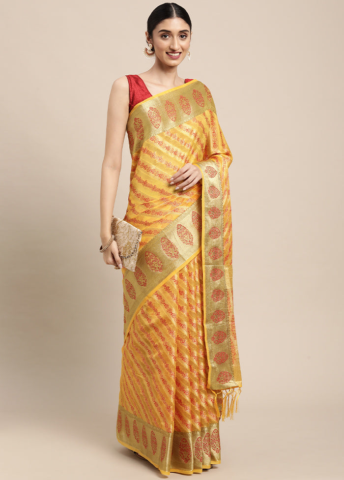 Yellow Spun Silk Saree With Blouse Piece - Indian Silk House Agencies