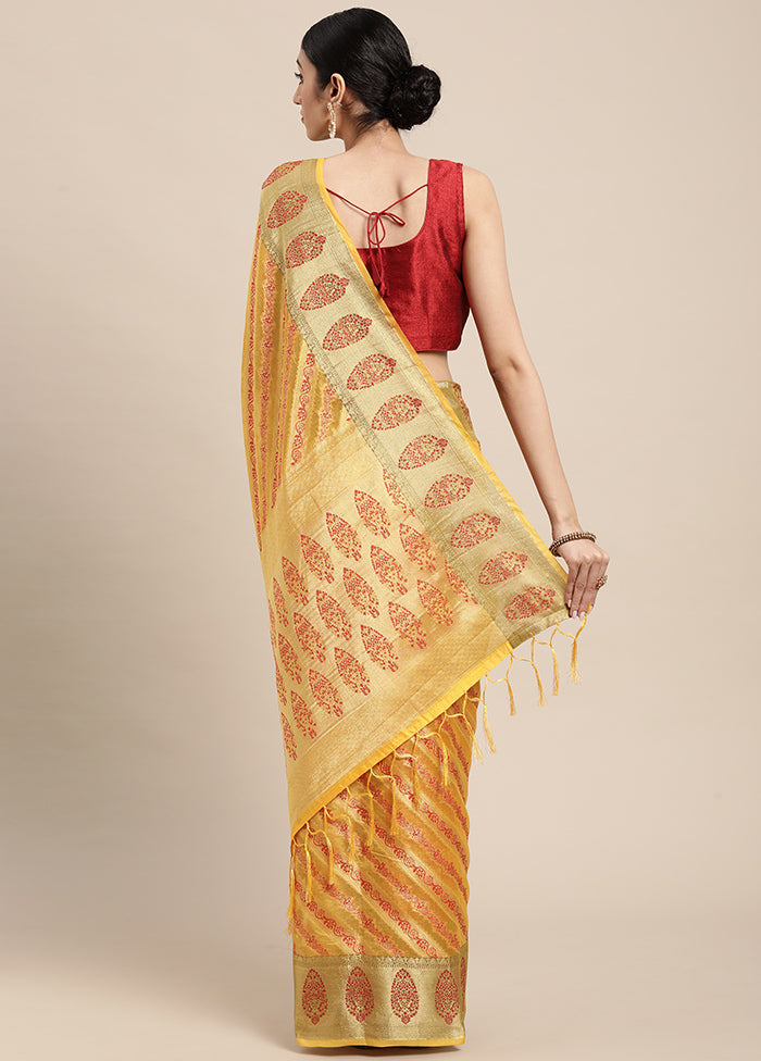 Yellow Spun Silk Saree With Blouse Piece - Indian Silk House Agencies