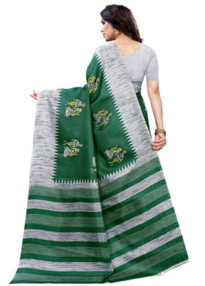 Green Spun Silk Woven Saree With Blouse Piece - Indian Silk House Agencies