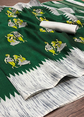 Green Spun Silk Woven Saree With Blouse Piece - Indian Silk House Agencies