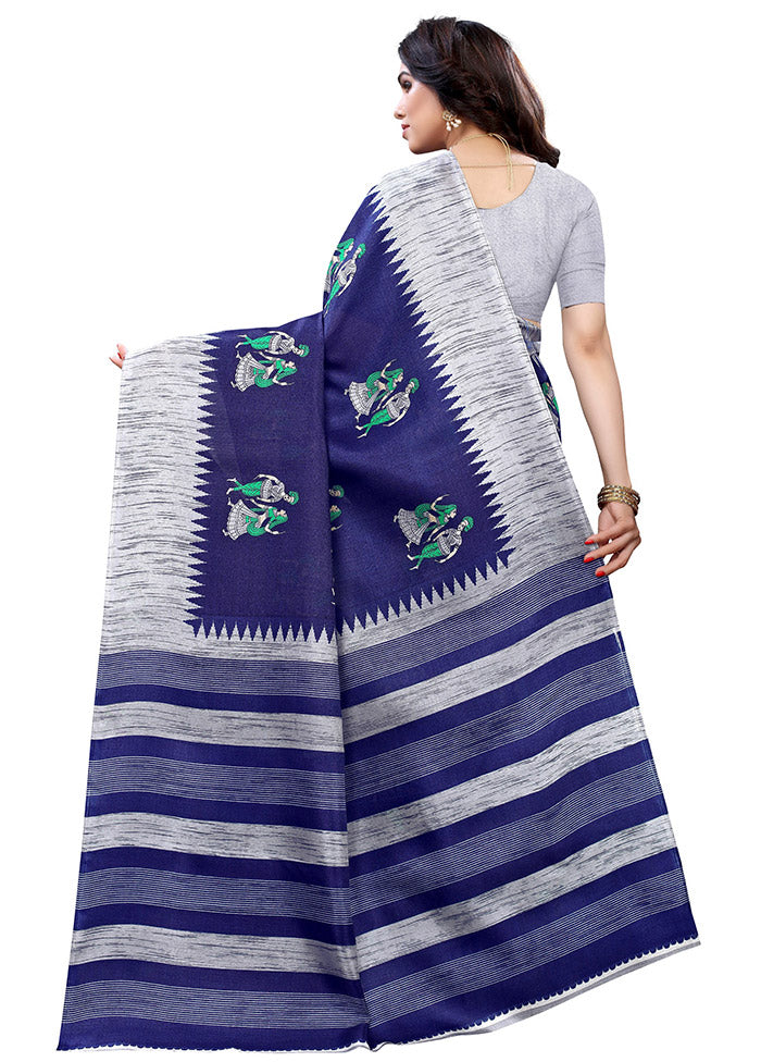 Dark Blue Spun Silk Woven Saree With Blouse Piece - Indian Silk House Agencies