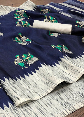 Dark Blue Spun Silk Woven Saree With Blouse Piece - Indian Silk House Agencies