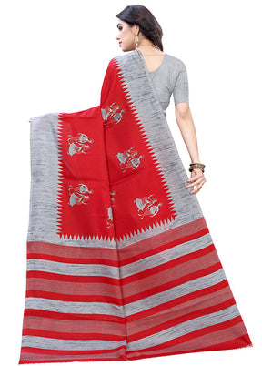 Red Spun Silk Woven Saree With Blouse Piece - Indian Silk House Agencies