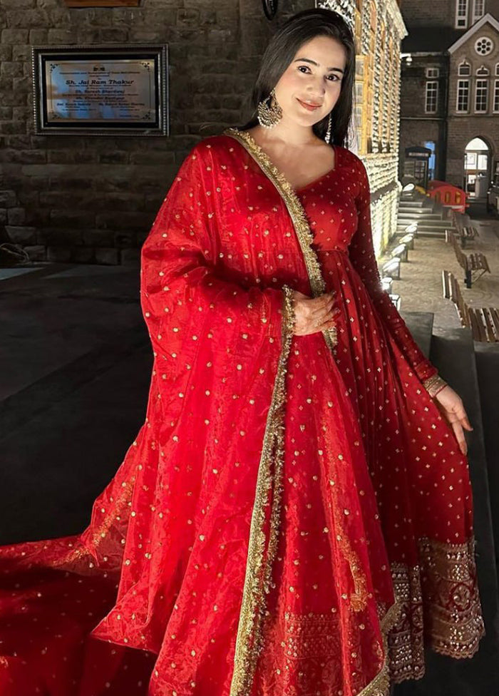 3 Pc Red Georgette Suit Set - Indian Silk House Agencies