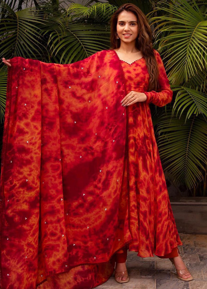 3 Pc Red Georgette Suit Set - Indian Silk House Agencies