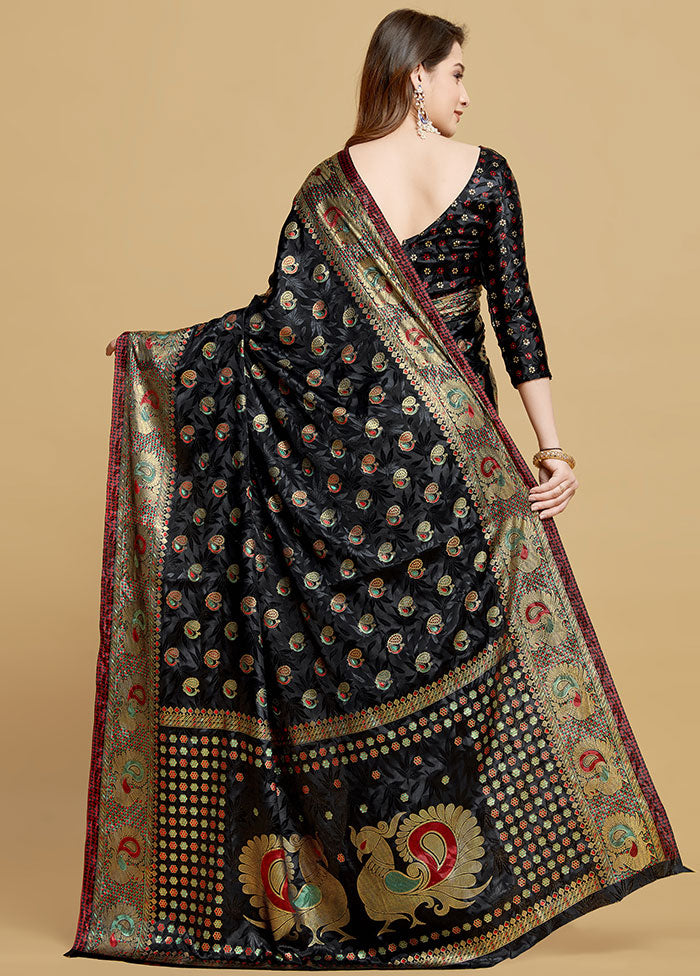 Black Spun Silk Saree With Blouse Piece - Indian Silk House Agencies