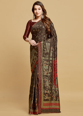 Brown Spun Silk Saree With Blouse Piece - Indian Silk House Agencies