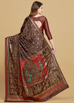 Brown Spun Silk Saree With Blouse Piece - Indian Silk House Agencies