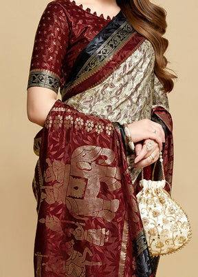 Maroon Spun Silk Saree With Blouse Piece - Indian Silk House Agencies