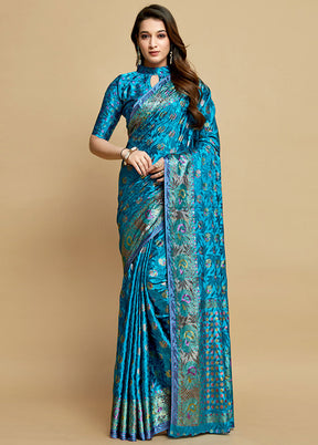 Blue Spun Silk Saree With Blouse Piece - Indian Silk House Agencies