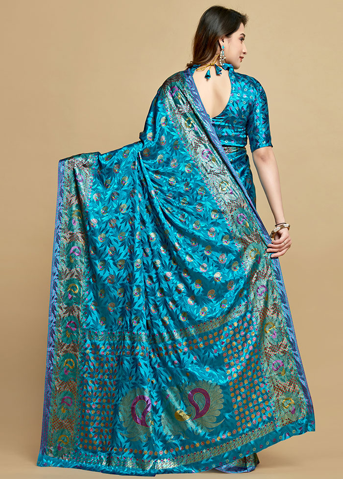 Blue Spun Silk Saree With Blouse Piece - Indian Silk House Agencies