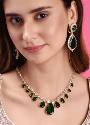 Korean Cz 7 Layer Gold Plated Cut Green Stone Necklace - Indian Silk House Agencies