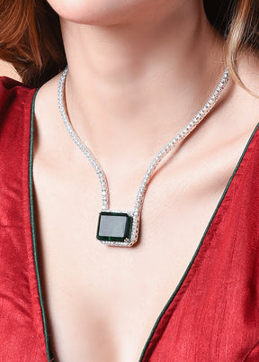 Bottle Neck Emerald Korean Cz Silver Plated Necklace - Indian Silk House Agencies