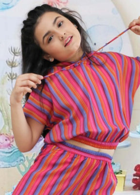 Multicolor Polireyon Cap Top And Pant For Girls - Indian Silk House Agencies