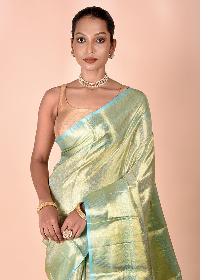 Green Handloom Kanchipuram Pure Silk Saree With Blouse Piece