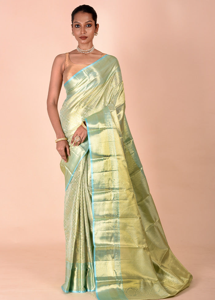 Green Handloom Kanchipuram Pure Silk Saree With Blouse Piece