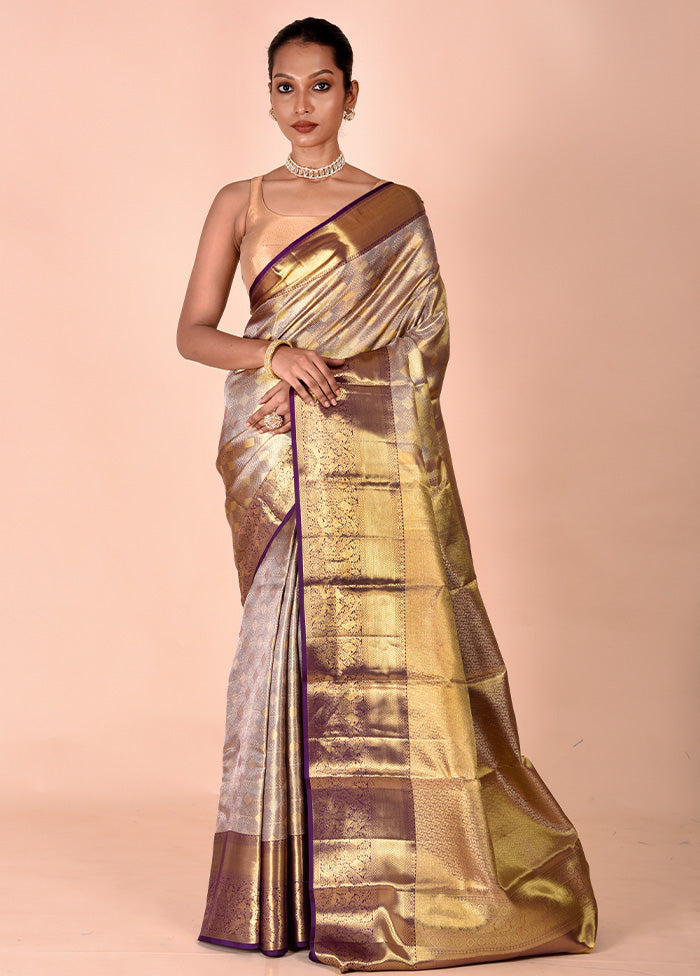 Golden Handloom Kanchipuram Pure Silk Saree With Blouse Piece