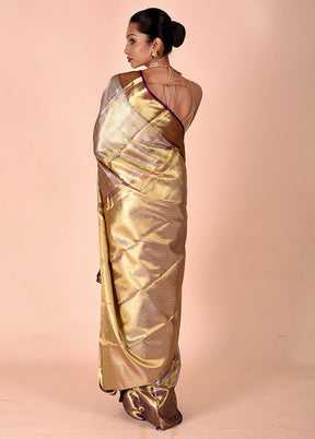 Golden Handloom Kanchipuram Pure Silk Saree With Blouse Piece