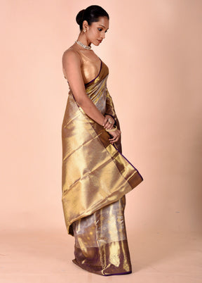 Golden Handloom Kanchipuram Pure Silk Saree With Blouse Piece