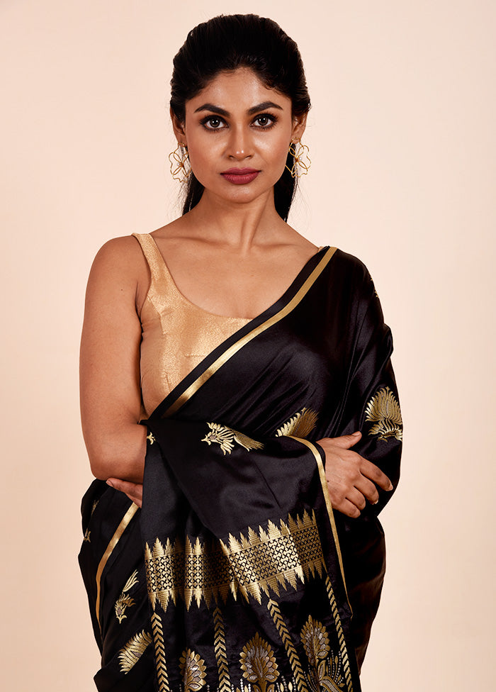 Black Katan Silk Saree With Blouse Piece