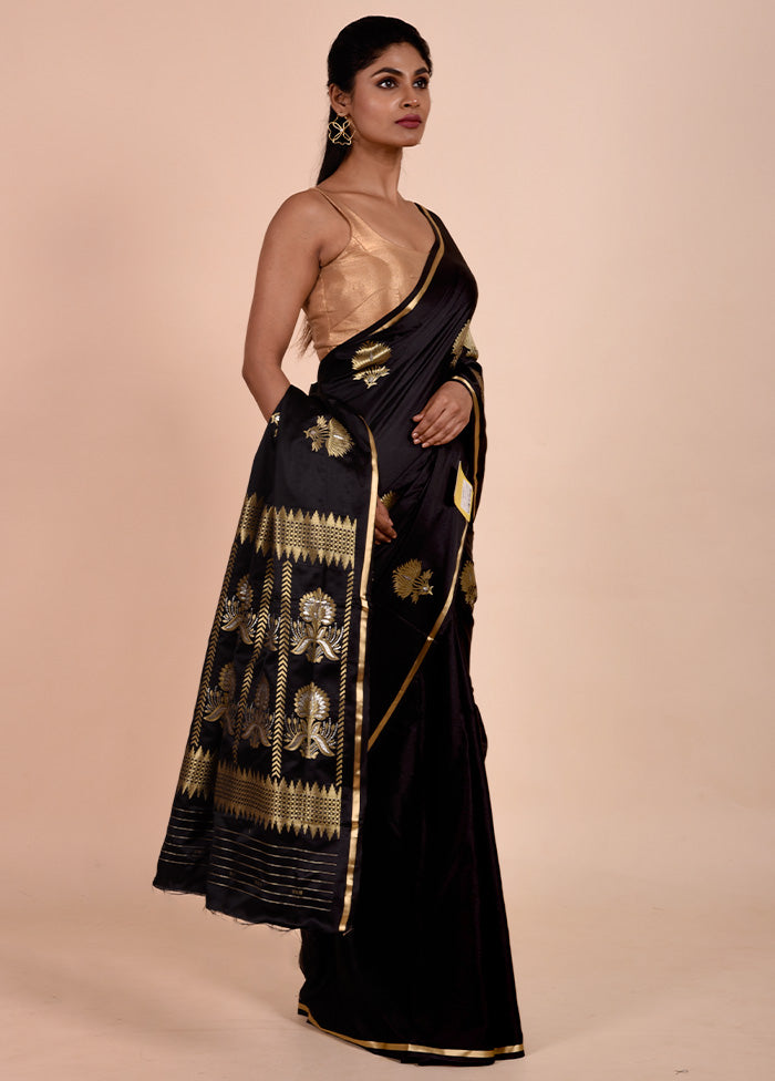 Black Katan Silk Saree With Blouse Piece