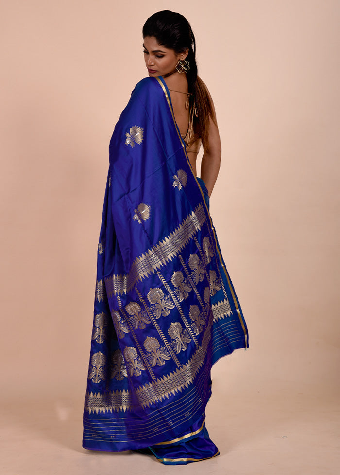 Blue Katan Silk Saree With Blouse Piece