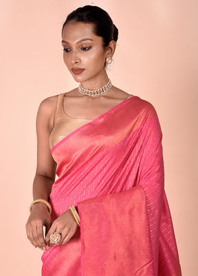 Pink Handloom Kanjivaram Pure Silk Saree With Blouse Piece