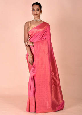 Pink Handloom Kanjivaram Pure Silk Saree With Blouse Piece