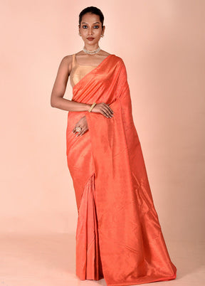 Orange Handloom Kanjivaram Pure Silk Saree With Blouse Piece