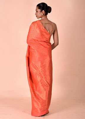 Orange Handloom Kanjivaram Pure Silk Saree With Blouse Piece