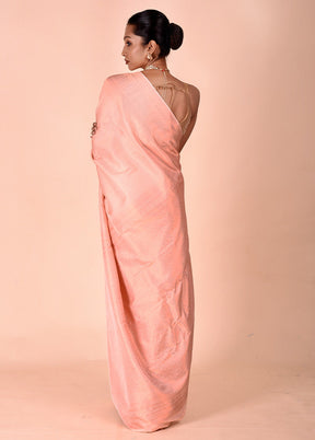 Peach Handloom Kanjivaram Pure Silk Saree With Blouse Piece