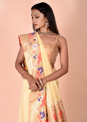 Yellow Katan Silk Saree With Blouse Piece