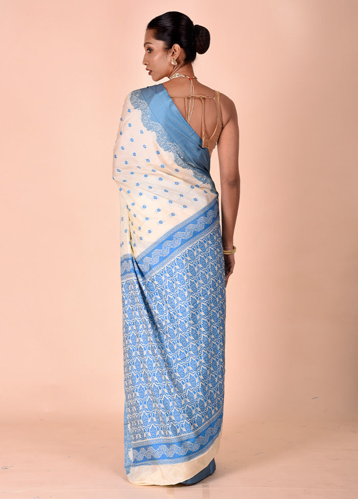 Cream Kanjivaram Silk Saree With Blouse Piece