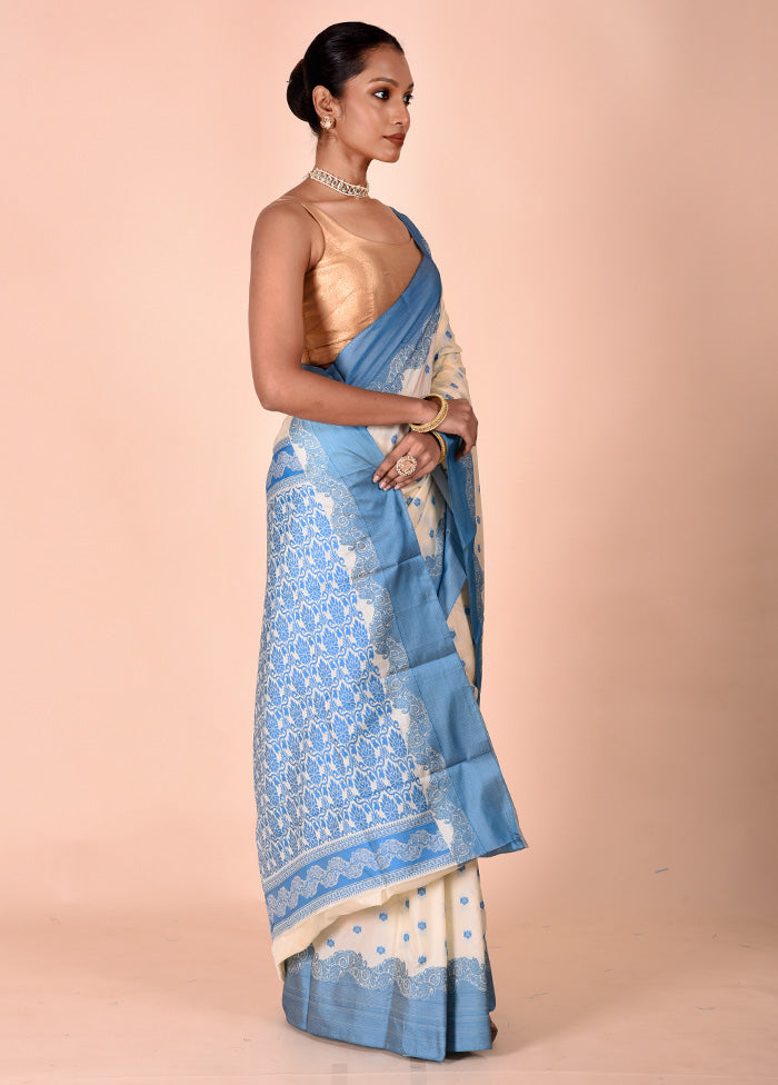 Cream Kanjivaram Silk Saree With Blouse Piece