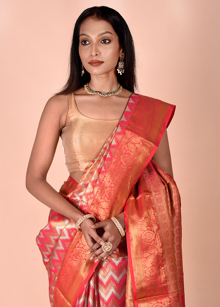 Red Dupion Silk Saree With Blouse Piece