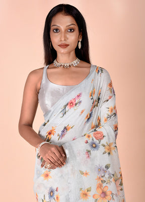 Sky blue Linen Silk Saree With Blouse Piece