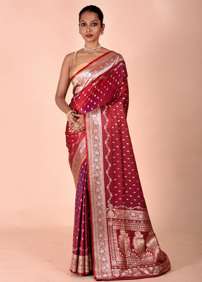 Maroon Banarasi Silk Saree With Blouse Piece