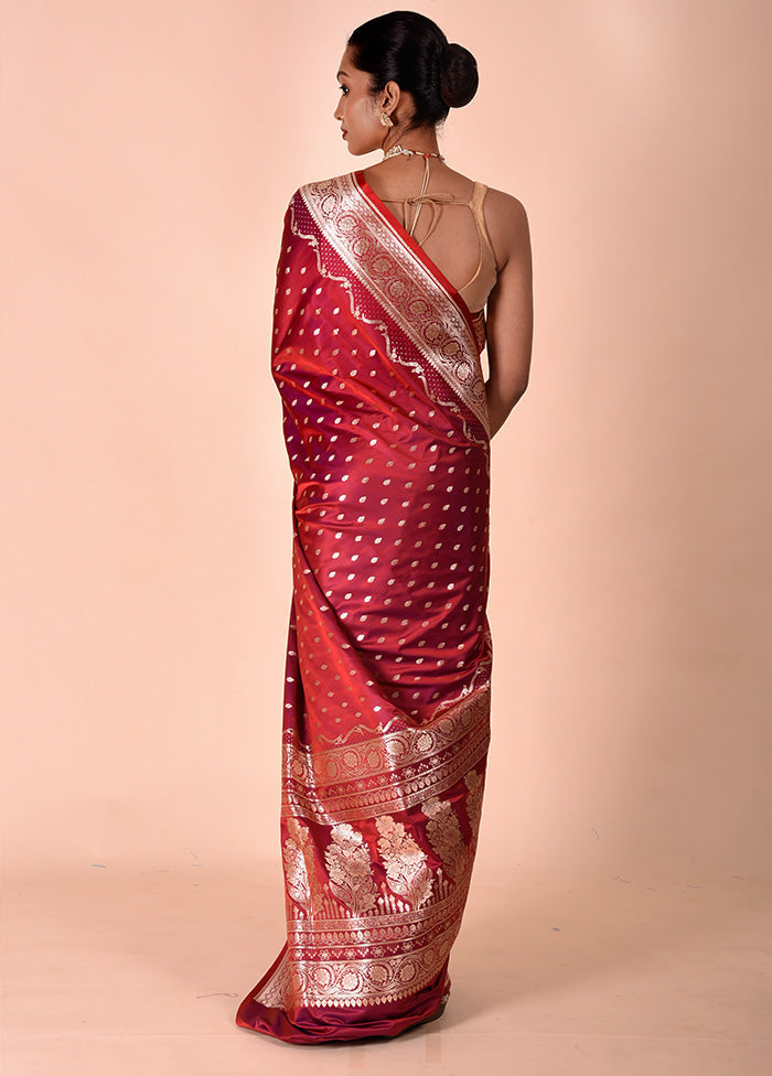 Maroon Banarasi Silk Saree With Blouse Piece