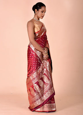 Maroon Banarasi Silk Saree With Blouse Piece