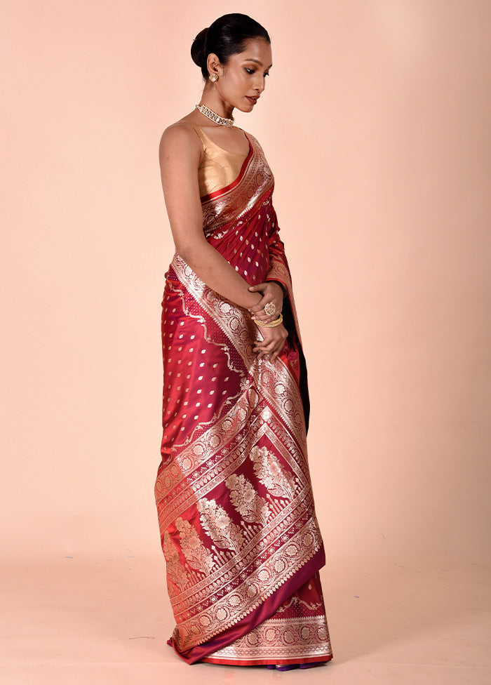 Maroon Banarasi Silk Saree With Blouse Piece