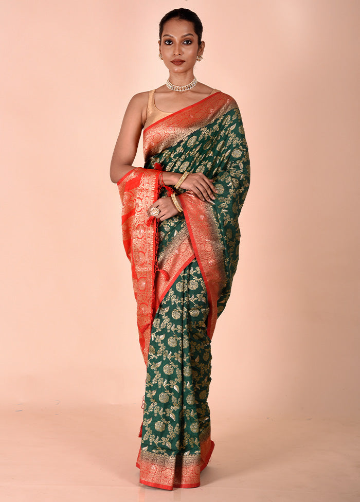 Green Dupion Silk Saree With Blouse Piece