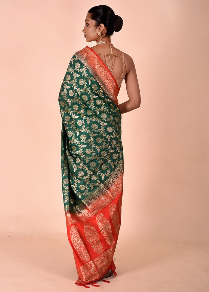 Green Dupion Silk Saree With Blouse Piece