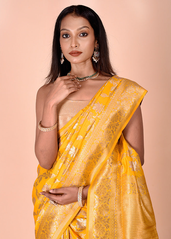 Yellow Dupion Silk Saree With Blouse Piece