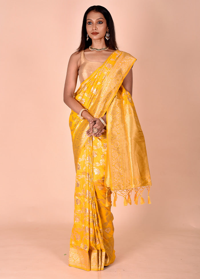 Yellow Dupion Silk Saree With Blouse Piece